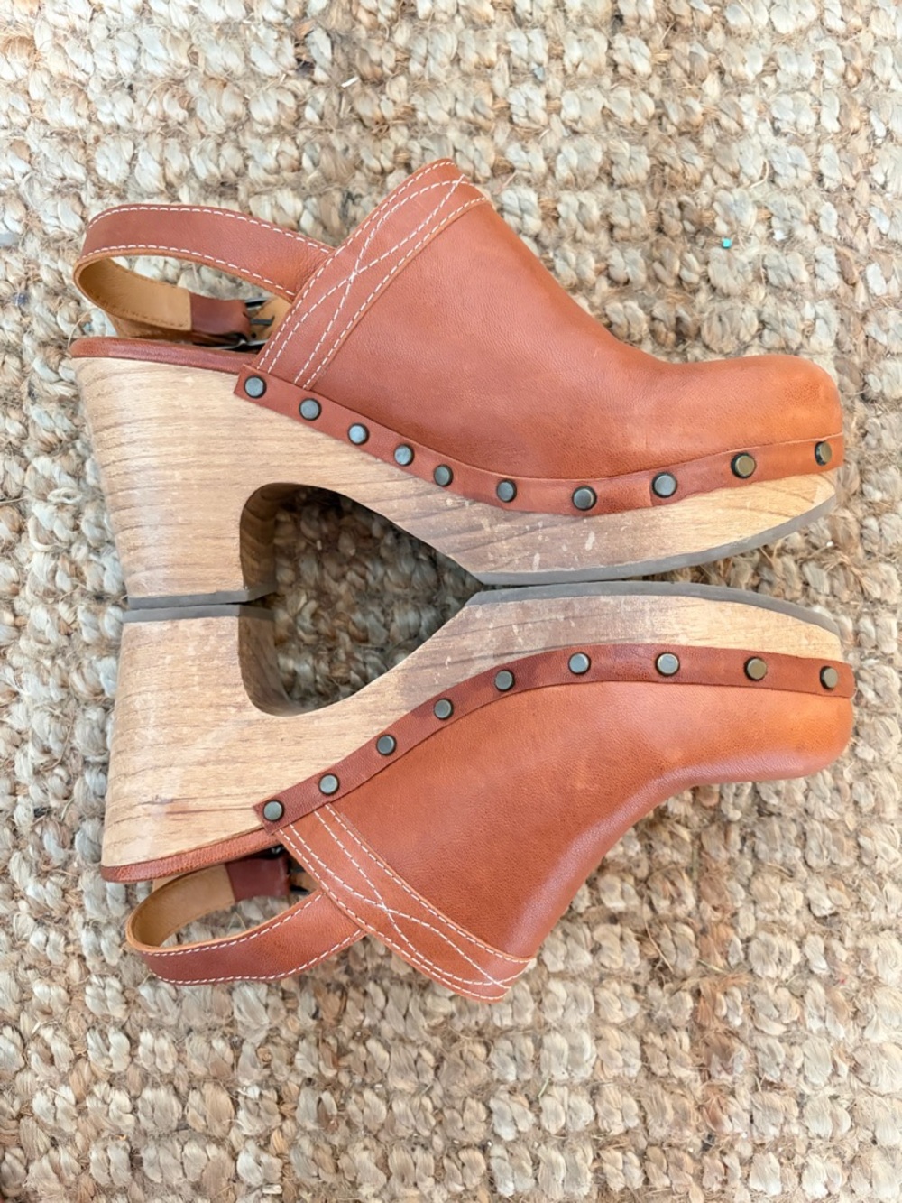 Sezane Tan Leather Clog Mules with Wooden Platform 39 - Picture 4 of 6